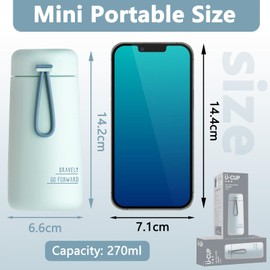 Small Flask 270ml Food Grade Stainless Steel Cute Mini Flask Leakproof Double Wall Vacuum Insulation Portable Travel Drink Water Bottle with Carry Handle for Hot & Cold Drinks Coffee Tea Insulated Cup