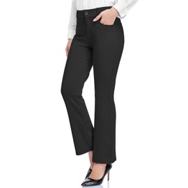 HISKYWIN Womens Dress Pants Stretch Work Office Business Slacks Comfy Yoga Golf Pants with Pockets HF838-Black-L