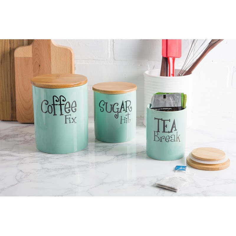 DII Kitchen Accessories Retro Collection, Ceramics, Canister Set, Aqua, 3