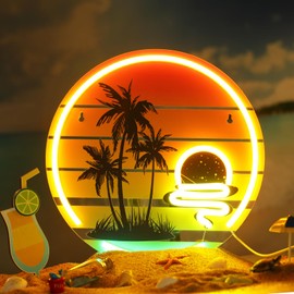 Glooglitter Tropical Neon Sign 11.8 Inch Palm Tree Sunset Neon Light for Wall Decor Colorful LED Light up Bar Signs for Bedroom Bar Beach Theme Restaurant Party Decor Gift