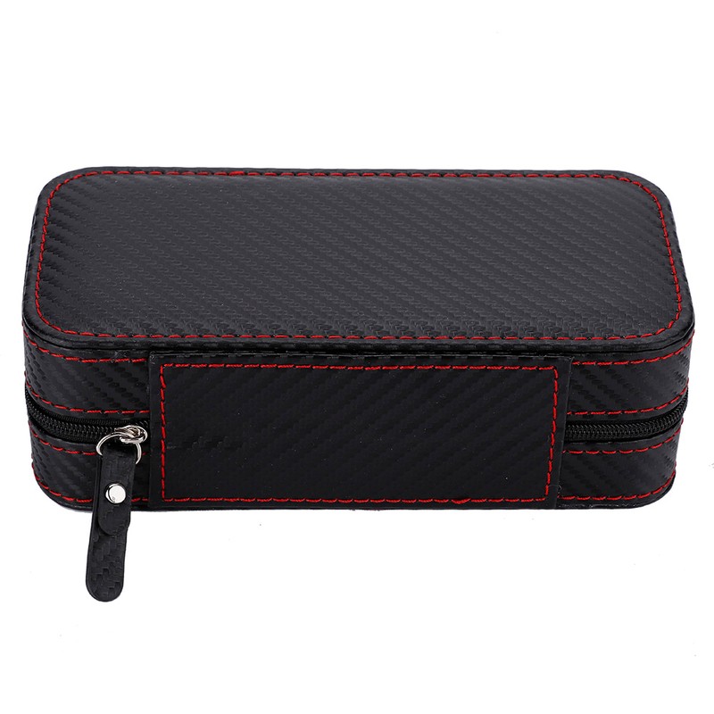 Portable 2Slots Carbon Fiber Leather Watch Storage Box Case Wristwatch