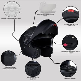 Milwaukee Helmets Advanced Full-Face Motorcycle Modular Helmets for Biker w/ Drop Down Visor - Medium