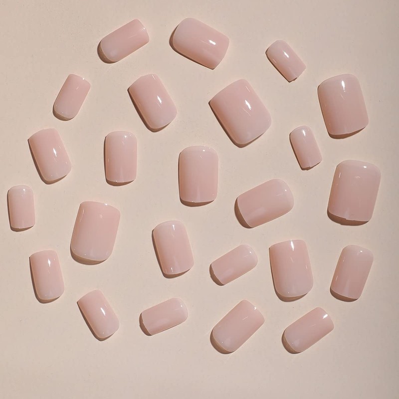 JUSTOTRY 24 Pcs Peach Pink Solid Short False Nails Square