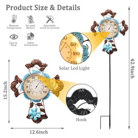 MUMTOP Outdoor Thermometers for Patio-Indoor Outdoor Wall Thermometer - Solar Led Light Cross and Flower Outside Decorative Temperature for Home or Garden Decor