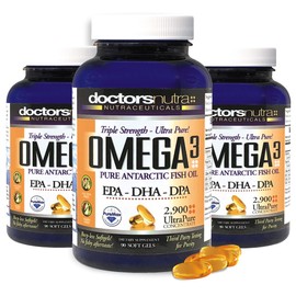 Doctors Nutra Nutraceuticals Doctors Nutra Nutraceuticals (Pack of 3) Natural Wild Omega 3 Fish Oil DPA Supplement 2,900 Milligrams Triple Strength Ultra Pure Concentrated, EPA-DPA-DHA, SoftGels with no Fish-Tasting Burps