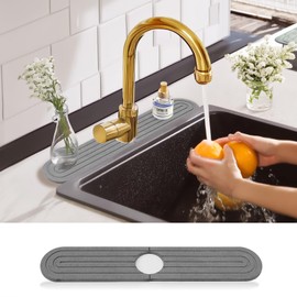Stone Faucet Mat for Kitchen Sink,Instant Drying Stone Kitchen,Stone Sink Mat,Instant Dry Sink Mat,Diatomite Stone Sink Tray,Faucet Splash Guard for Bathroom Counter (light grey, 15.7*3.9)