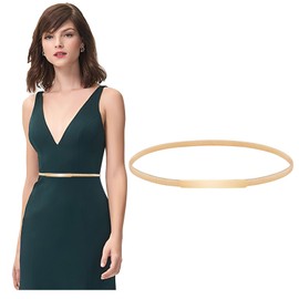 VONMELLI Slim Metal Waist Belt for Dress Women Elastic Thin Chain Belt for Women, A-gold