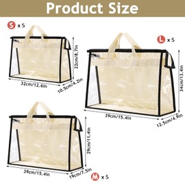 UHBYJM 15 PCS Dust Bags for Handbags,Purse Protector Storage Bag,Purse Cover Hanging Closet Organizer with Zipper Handle,Clear Handbag Storage Organizer for Closet,3 Assorted Sizes(Beige)