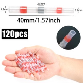 Mbsomnus Pack of 120 Solder Connectors, Heat Shrink Connectors, AWG22-18 Cable Connectors, Waterproof Heat Shrink Tubing, Insulated Solder Connectors, Red Crimp Connectors, Butt Connector for