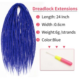 24 Inch Dreadlocks Extensions Goddess Locs Crochet Hair for Women 10 Strands Handmade Soft locs crochet hair braids Synthetic thin 0.6cm Hippie Double Ended Dreadlock Extensions (24, Blue)