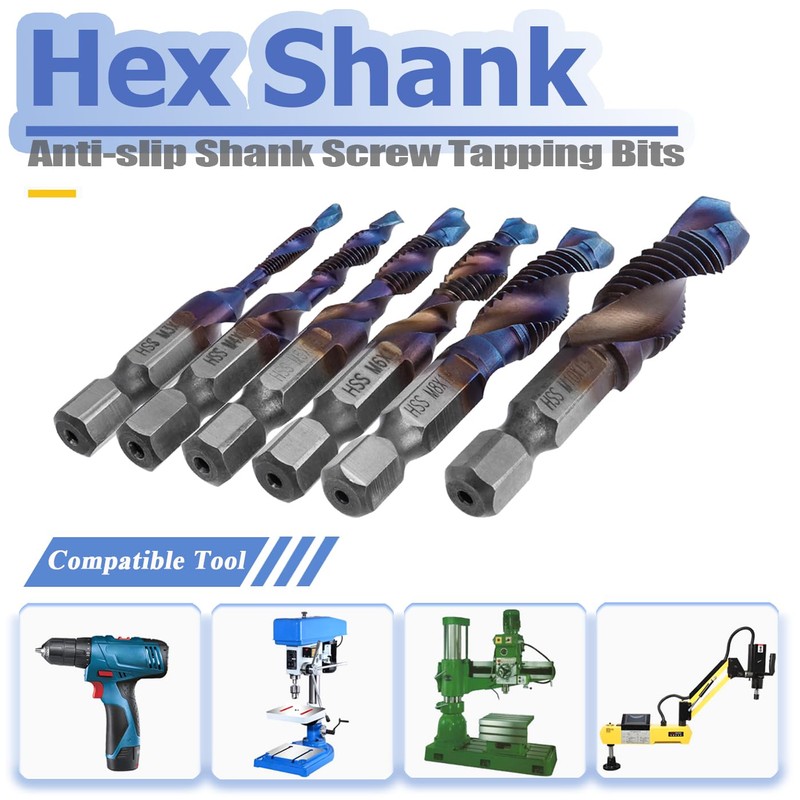 Mesee 6 Pieces HSS Tap Drill Bit Set M3 M4