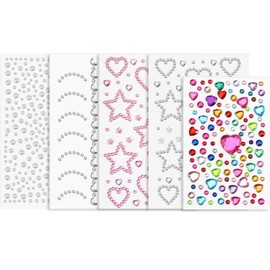Ouligay 5 Sheets Star Face Gems Stickers Y2K Heart Acrylic Star Face Jewels Rhinestone Stickers Stick on Self Adhesive Makeup Gem Jewel for Body Women Girls Festival