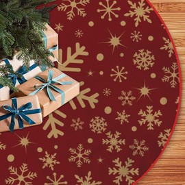 Christmas Tree Skirt 36 Inches(90cm), Gold Snowflakes Red Tree Skirt, Large Christmas Tree Mat with Snow Pattern for Christmas Decorations Party