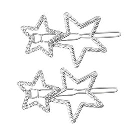 2Pcs Silver Hollow Star Hair Clips, Non-Slip Metal Geometric Hairpin, Elegant Rhinestone Hair Barrettes for Women Lady Girls Styling Hair Accessories，Clips and Barrettes