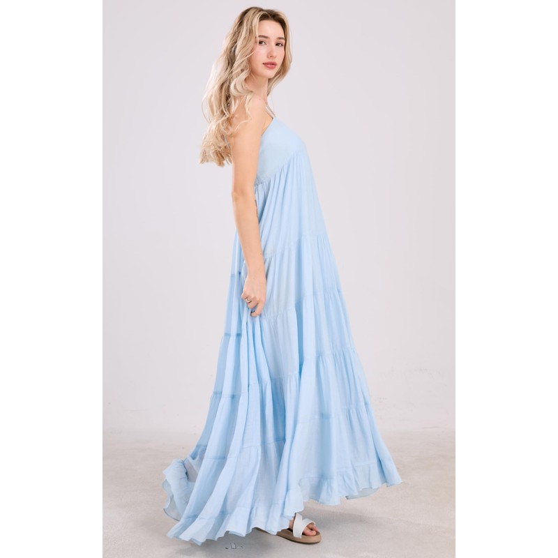 chouyatou Women's Summer Boho Flowy Spaghetti Strap Maxi Dress Smocked