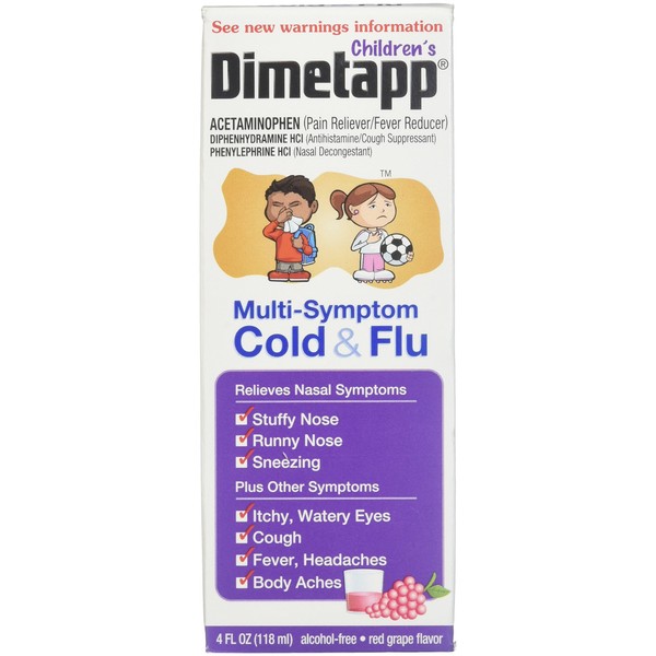 Dimetapp Children's Multi-Symptom Cold Flu Liquid Red Grape Flavor - 4 oz