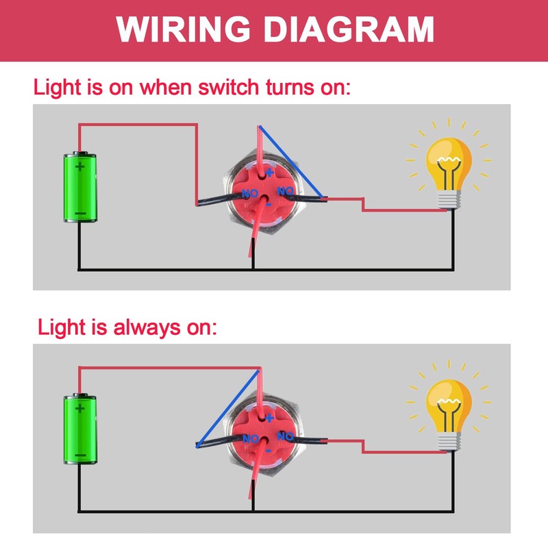 DMWD 2Pcs 16mm Metal Latching Push Button Switch Waterproof 7Amp
