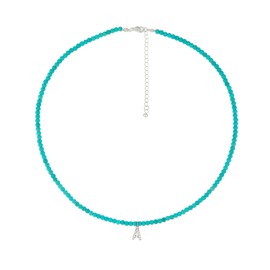 Turquoise Letter A Sterling Silver Necklace - Natural Turquoise Cubic Zirconia Pendant Initial Necklace for Women With Sterling Silver Clasp