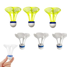 YceLon Pack of 6 Shuttlecocks, Windproof Badminton Balls, 3 Yellow and 3 White Balls for Outdoor and Indoor, Ideal for Family, School and Leisure