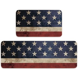 JarThenaAMCS Vintage Patriotic Kitchen Mat Set of 2 Retro American Star Stripe Kitchen Floor Mats 4th of July Non-Slip Door Rugs for Independence Day Home Bathroom Entrance