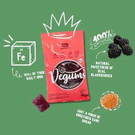Vegums Iron Gummies | Vegan Friendly Gummy Vitamins | 30 BlackBerry Flavoured Chewable Iron Supplements for All The Family | Suitable for Vegans and Vegetarians