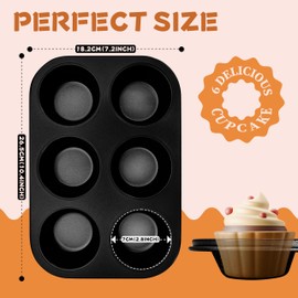 Satax Muffin Pan for Baking, Nonstick Cupcake Tin 6 Cup,sets of 2,Heavy Duty Steel Muffin Pan (Black, 6-cup)