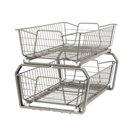 ClosetMaid 11 in. Pull Out Cabinet Organizer, 2 Tier, Heavy Duty, Slide Out Pantry Shelves Drawers for Kitchen, Bathroom, Nickel