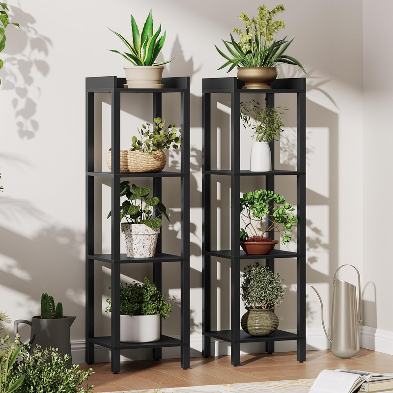 HOOBRO Small Bookcase, Industrial Style Bookshelf for Narrow Spaces, 4-Tier