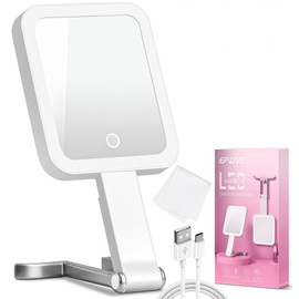 EAONE Travel Makeup Mirror with Lights, Double Sided Magnifying Vanity Mirror 10X/1X with 3 Color Lighting & Dimmable Touch Screen, Compact Handheld Cosmetic Mirror for Travel/Bathroom, Women Gifts