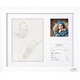 Your Design Baby Picture Frame: Plaster Cast Set for Baby Hand & Footprint with Wooden Frame, 28 x 23 cm (Picture Frame Photo & Imprint, Baby Print Picture Frame)