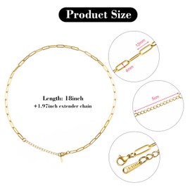 YOUBEIYEE 10 Pack 4mmx12mm Paperclip Necklace Chains Bulk Gold Plated Stainless Steel Necklace Chain Kit