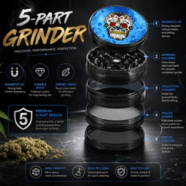 Premium Plastic Herb Grinder, Portable 50mm,60mm, Spice Grinder with Magnetic Lid, 4-Part, Grinder with Shark Tooth Shredding Stash Storage (60mm 5psrt Random)