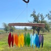 Blue Handworks Rainbow Glass Chime, Sandblasted Glass and Found Wood
