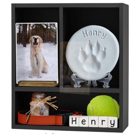 Sofunii Pet Memorial Shadow Box with Shelves for Dogs or Cats,Solid Wood Pet Memory Keepsake Box for as Loss Remembrance-Black