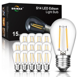 BRIMAX 2w S14 Led Edison Light Bulbs Outdoor 11w Incandescent Filament Bulb Replacement 2700K Bright Warm White Dimmable, E26 Base Durable Led Bulb for Outdoor Patio String Light,15pack