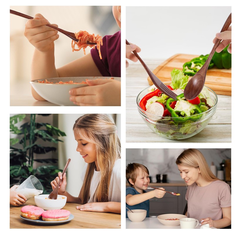 cobee Wooden Spoon and Fork for Eating,8Pcs Wood Dinner Utensil