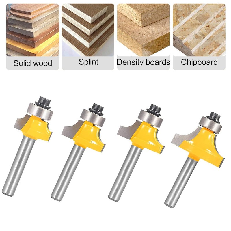 TOTOWOOD Roundover Router Bit Set，4pcs Router bit Set，1/4 inch Shank，Radius