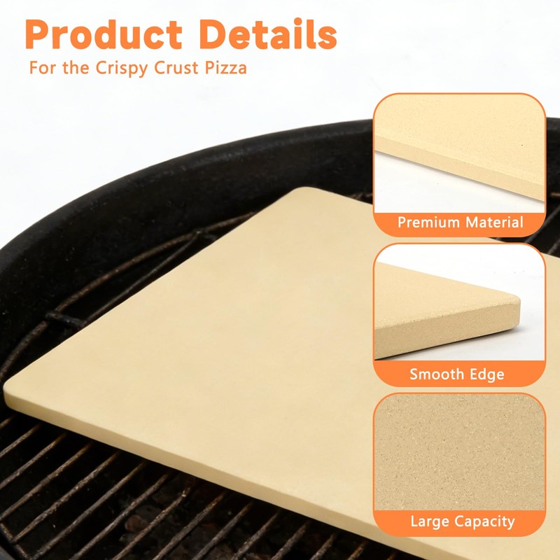 Tcatec Pizza Stone for Grill, 23.6x15.7 Inch Fits 25.6x17.7 inch