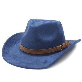 CCAKXCJJ Unisex Western Suede Cowboy Cowgirl Hat Classic Wide Brim Fedora Hat for Men &Women, Navy, Medium