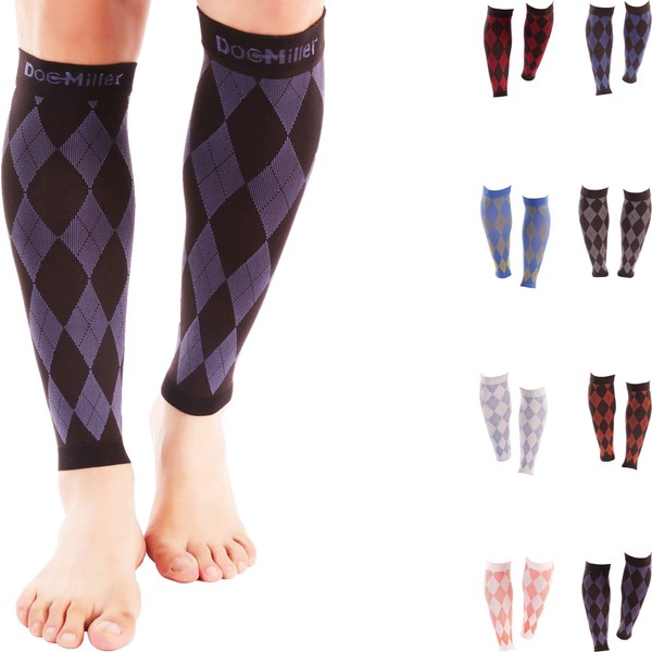 Doc Miller Calf Compression Sleeve Men Women 20-30mmhg Argyle Shin Splint, Varicose Vein, Travel Leg Cramps Relief