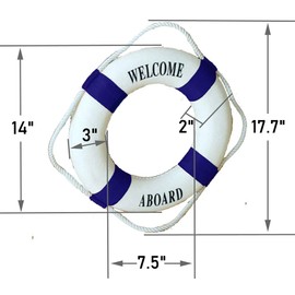 MorroMorn Lifebuoy Wall Hanging Decor - Welcome Aboard Mediterranean Style Home Decoration (Navy, 14")