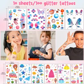 Dawnglow Skin-friendly children's tattoos, 10 sheets of glitter tattoos, cartoon temporary tattoos for girls and boys, Easter gift