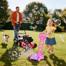 SHCKE Bubble Lawn Mower Bubble Machine for Toddlers 1-3,Plug in or Battery Operated Bubble Mower for 1+ Year Old Girl Gifts, Push Gardening Toys for Kids Age 1 2 3 Easter Birthday Gifts