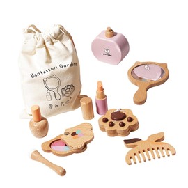 Milageto Kids Makeup Kit Pretend Play Makeup Toy, Creative Wooden Dressing Table Playset Little Princess Gift Set,