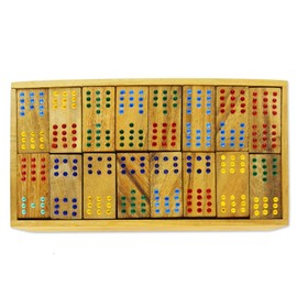 NOVICA Hand Made Rain Tree Wood Double Twelve Domino Set, 'Colorful Dominoes'