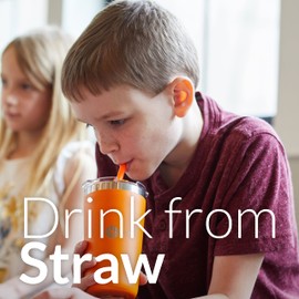 PopYum Vasos Térmicos Anti Derrame de acero inoxidable para niños de 13 onzas con tapa y popote paquete de 2 azul y rosa