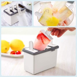 Reusable Popsicle Molds, Easy Release Ice Pop Makers, 4 Cavities Homemade Ice Pop Molds, DIY Ice Bar Maker, Kids Ice Cream Tray Holder Kitchen Supplies (White)