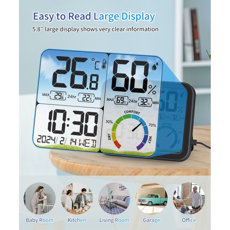 VOCOO Digital Indoor Room Thermometer - 5.8'' Extra Large Display