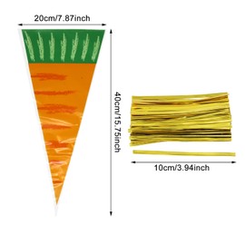 Honbay 100PCS Carrot Shaped Candy Bags, Disposable, Single-material (Plastic), Triangle Gift Bags with Twist Ties for Holiday, Birthday, Wedding Party Decor