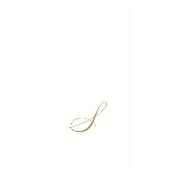 Caspari White Pearl Paper Linen Guest Towels, Monogram Initial S, Pack of 24